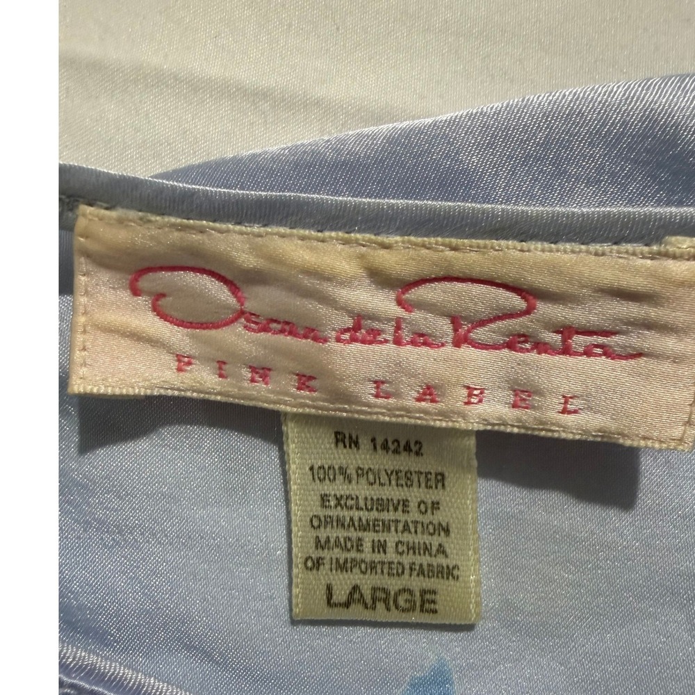 Oscar de la Renta Pink Label Blue Floral Satin Nightgown & Robe Set Large Y2K - Picture 5 of 16